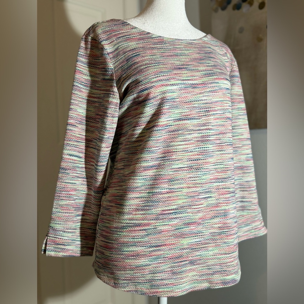 T By Talbots Multi-Color Open Back Twist Tie Stretch 3/4 Sleeve Shirt Top Medium